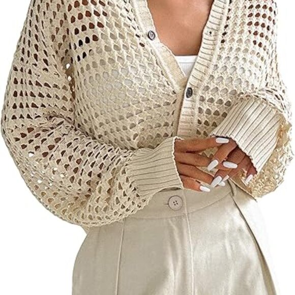 Boutique Sweaters - Women's Crochet Cardigan Sweater Lightweight Cardigan Hollow Out Sweater Size 3X